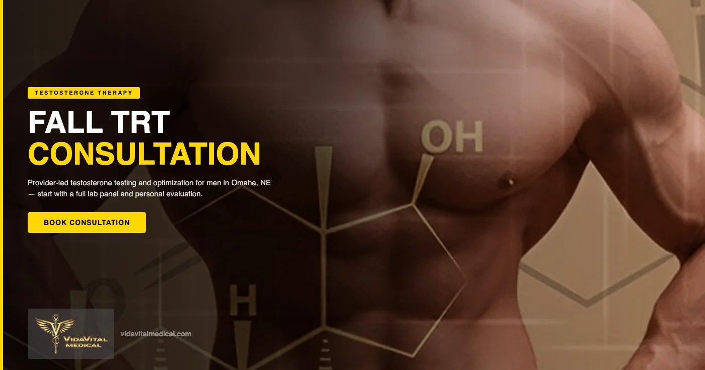 Man in Omaha, NE meeting with a VidaVital provider for a fall testosterone replacement therapy consultation and baseline lab workup